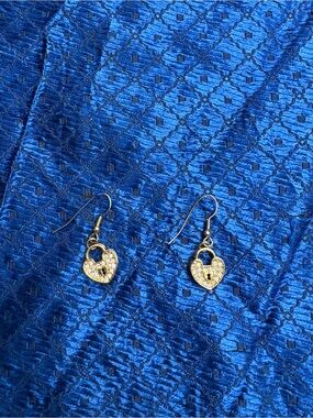 Gold-Tone Heart Lock Drop Earrings